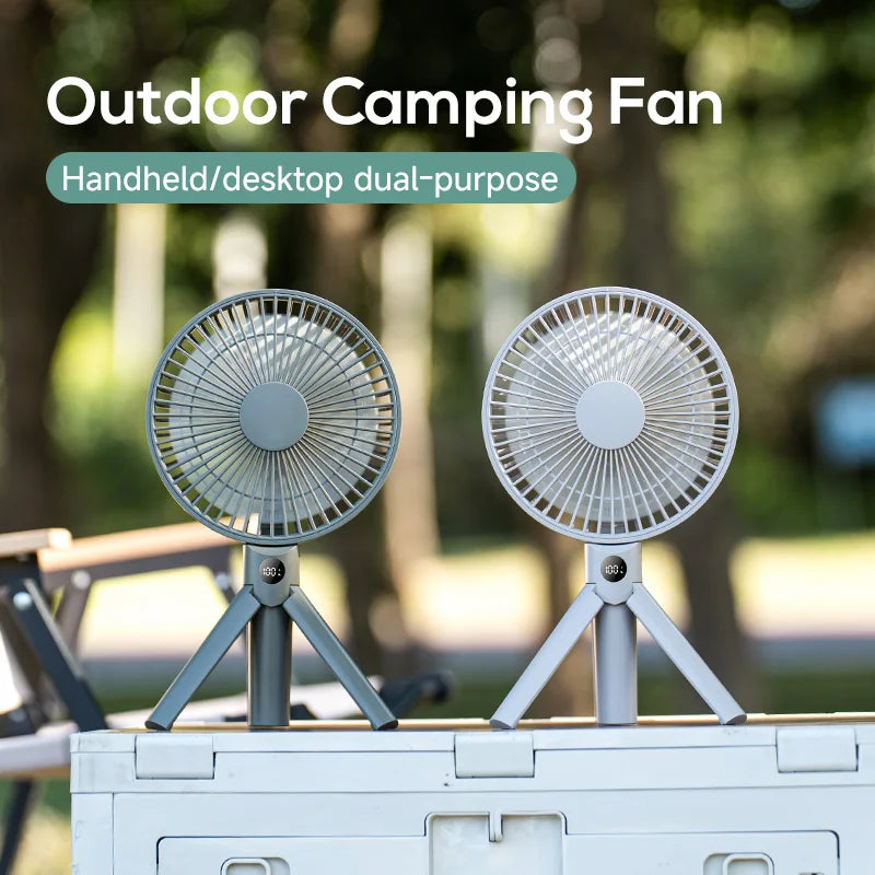 HOMEFISH Portable Handheld Rechargeable Fan LED Digital Display 180°Adjustable Rechargeable Fan 4 Speed Wind Camping Tripod Fan