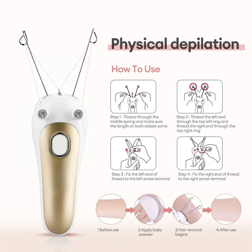 Electric Threading Epilator Women Painless Facial Body Hair Remover Cotton Thread Portable for Face Leg Arm Body Free Shipping