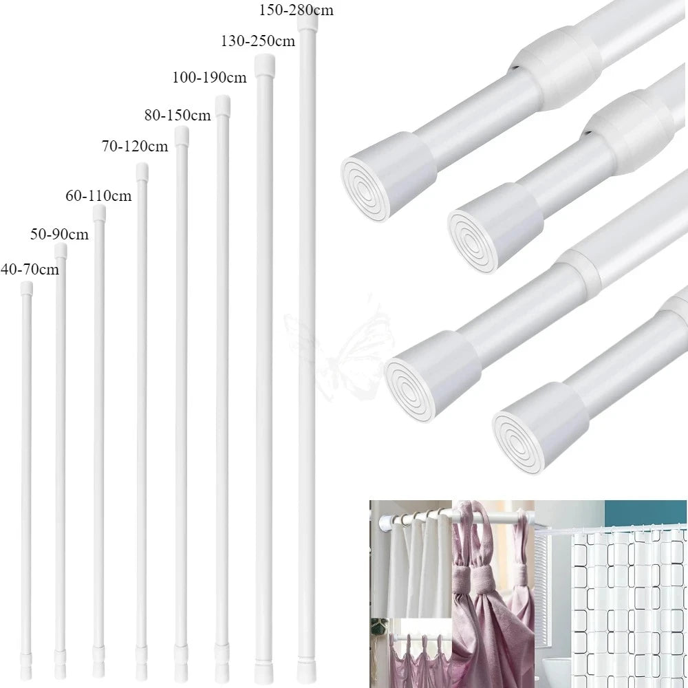 Spring Tension Curtain Rods Durable Adjustable Length Hanging Extendable Telescopic Poles for Bathroom Kitchen Cupboard No Drill