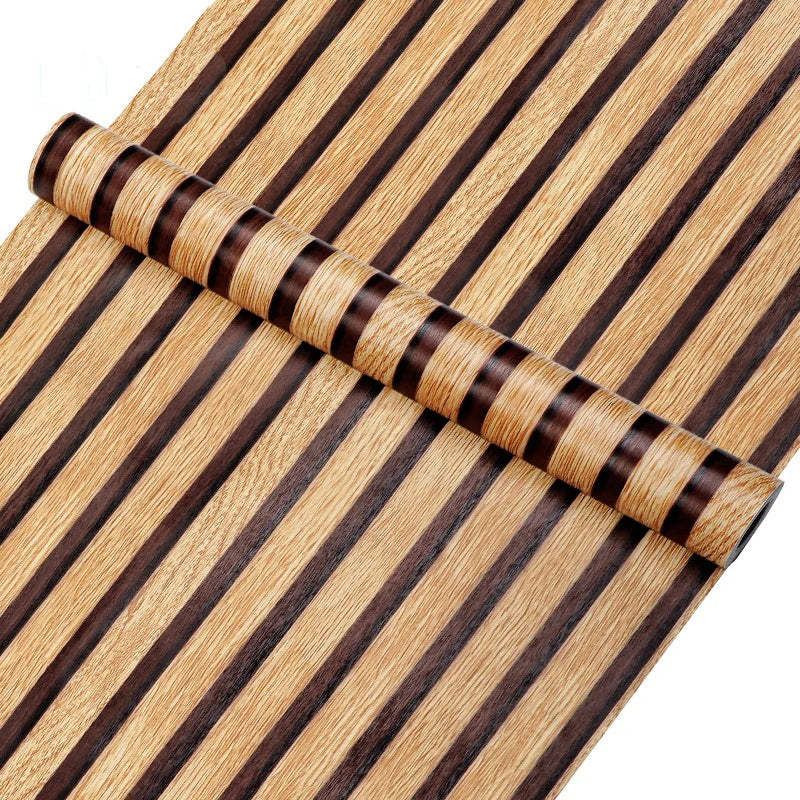 45CM PVC Wood Striped Self-Adhesive Wallpaper Background Wall Desk Cabinet Furniture Renovation Waterproof Sticker