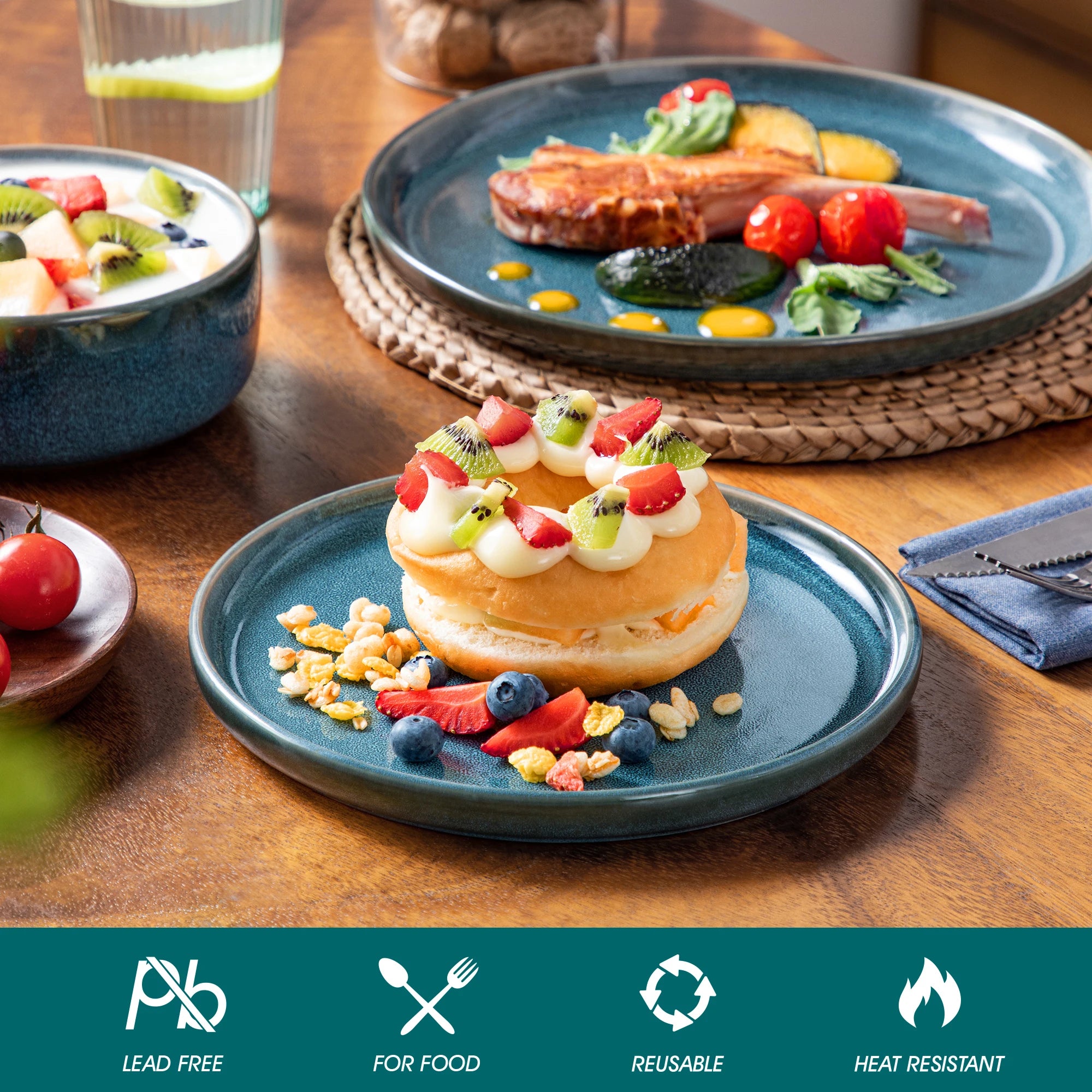Vancasso 18/36 Piece Blue Ceramic Plate Set Reactive Glaze Vertical Edge Dinnerware Set With 6/12PCS Dinner Plate/Dessert/Bowl
