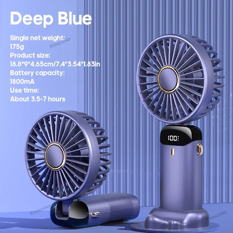Digital  Display USB Handheld Mini Fan Portable  Office Student Desktop Silent  Foldable Small Fan Multi-Speed Adjustment