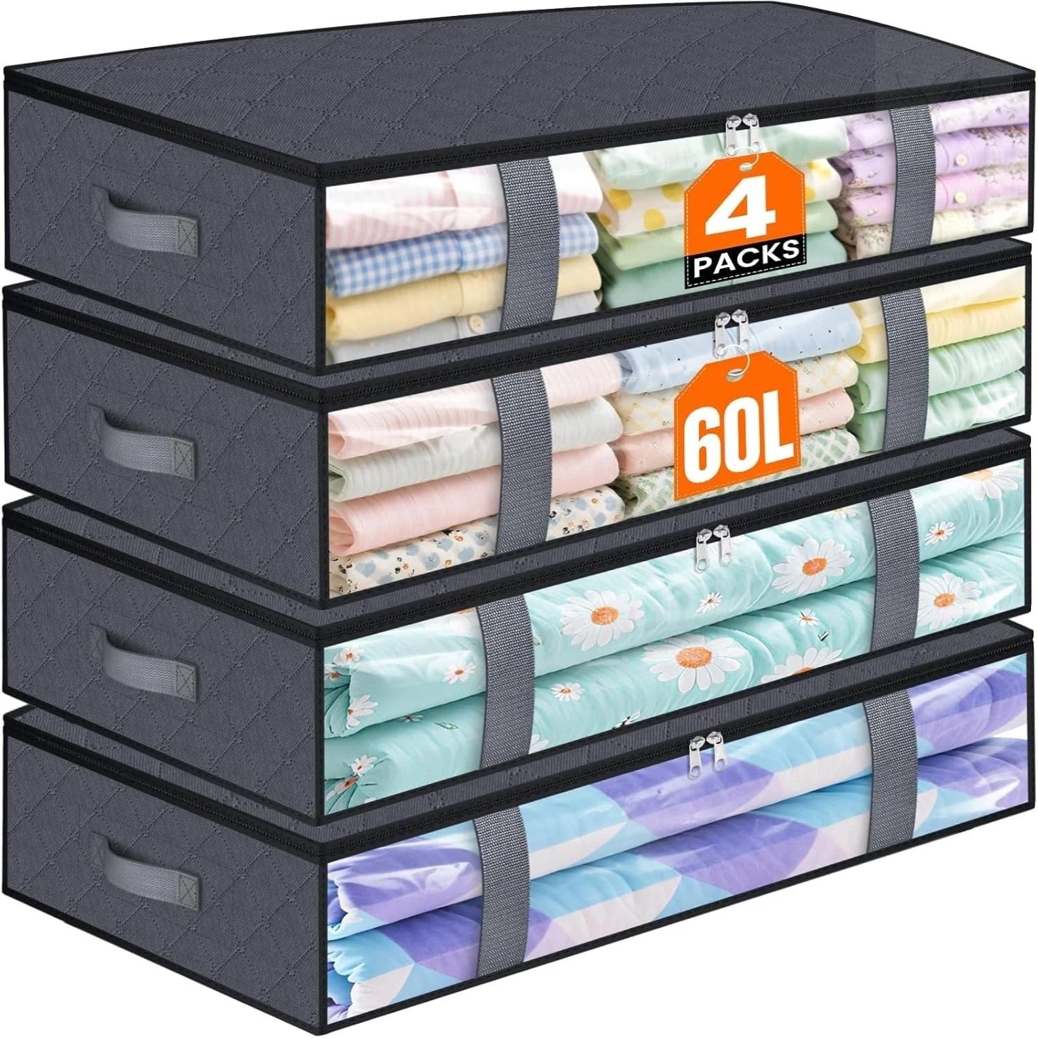4 Pack Under Bed Storage Containers Blanket Storage Bag Shoe Storage and Organization Space-Saving Bedding Organizer for Bedroom