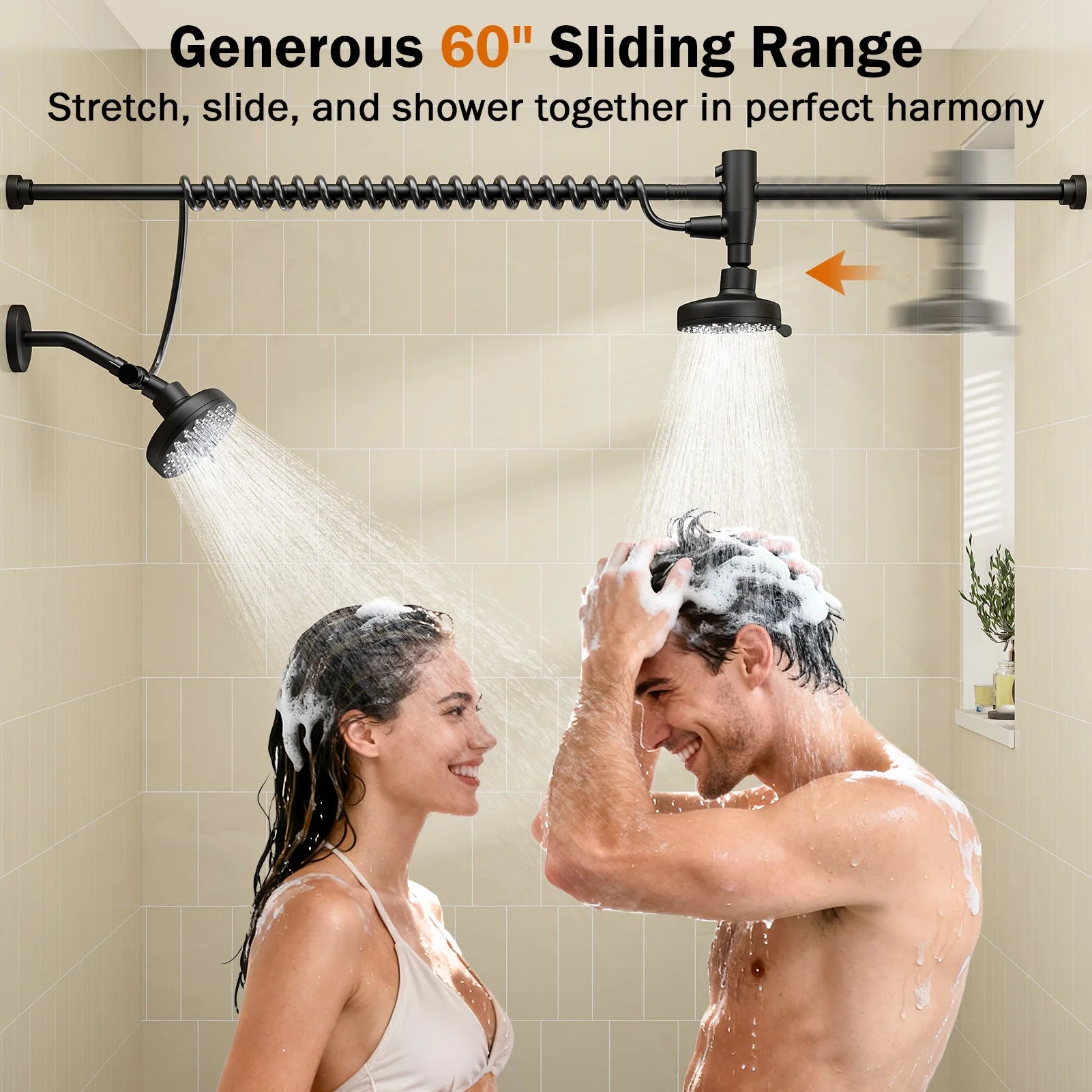 Tandem Shower Head For Couples, Dual Shower Head with Original Adjustable Slider, High Pressure Double Shower Head for Two