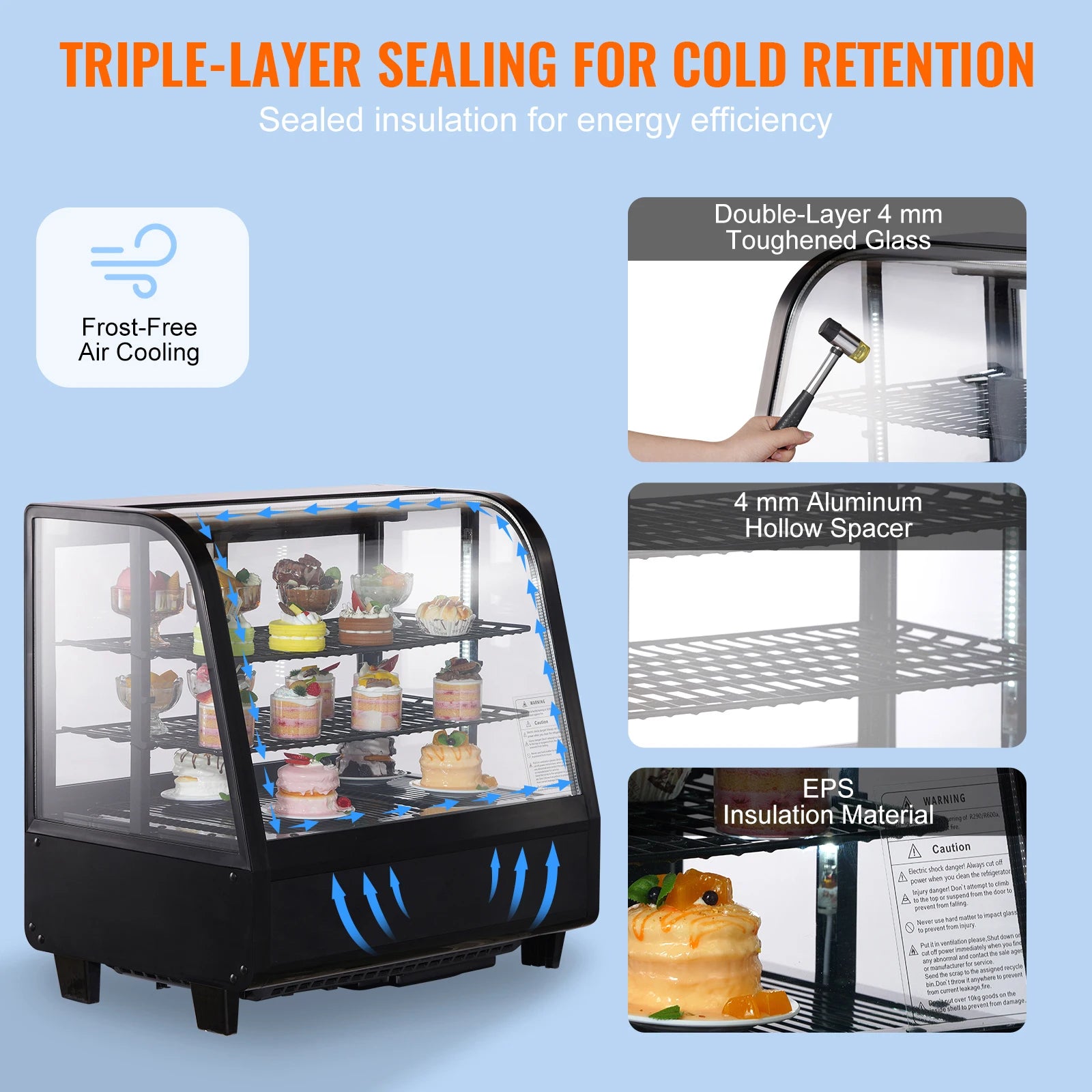 SucceBuy Refrigerated Display Case Countertop Pastry Display Case LED Lighting TURBO Cooling Frost Free Air Cooling