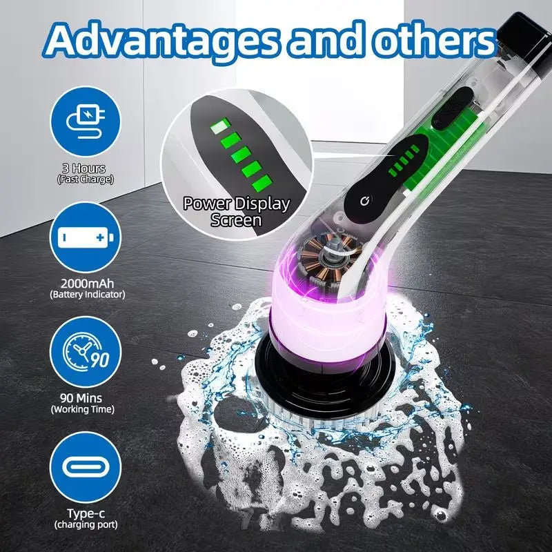 Multifunctional Wireless Electric Spin Scrubber, Cordless Rotating Cleaning Brush for Bathroom, Kitchen, Window & Car Use.