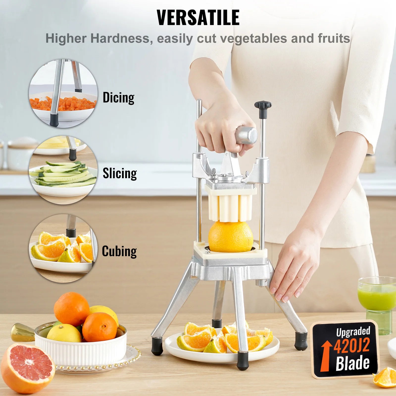 SucceBuy Commercial Vegetable Fruit Dicer Cutter Potato Slicer Chopper 4 Blades & Tray Manual Cutting Machine home appliance