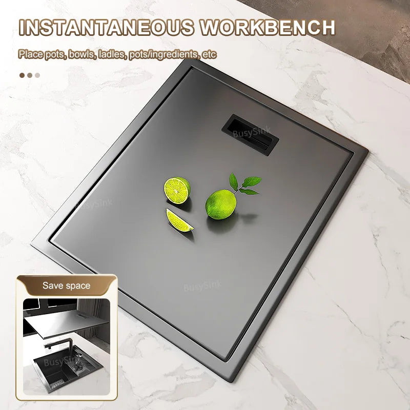 Mini Hidden Kitchen Sink Balcony Bar Apartment Household Save Space Stainless Steel Wash Dish Basin With Lid Small Single Slot