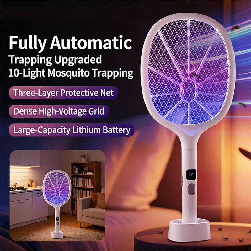 Electric Mosquito Swatter Brightness Display Type-C Rechargeable Insect Fly Zapper Mosquito Lamp Indoor Outdoor Pest Control