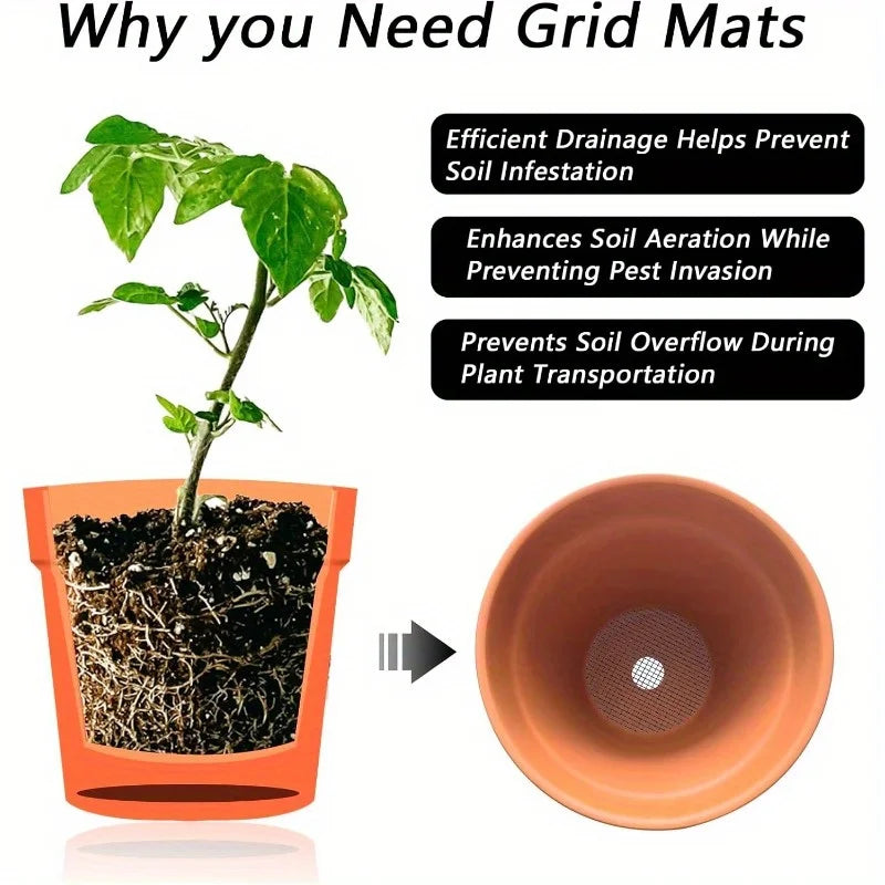 50PCS Prevent Soil Loss Breathable Gasket Leakproof Drainage Flower Pot Hole Mesh Pad Bottom Mat Breathable Drainage Gasket Net
