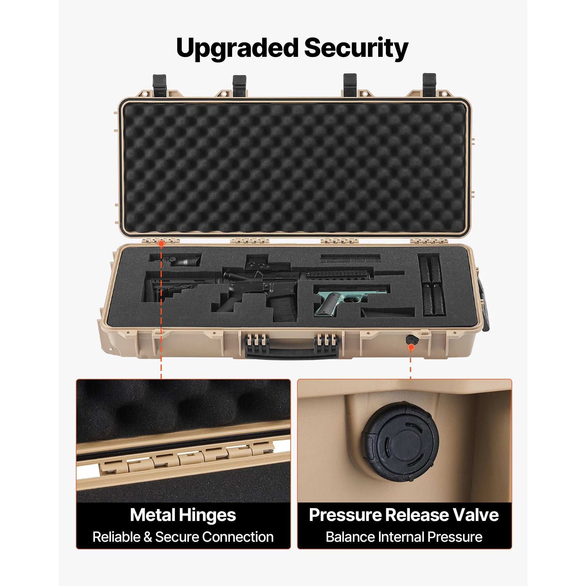 SucceBuy Hard Rifle Case Lockable Rifle Case with Pre-cut Foams Wheels IP67 Waterproof Pistol Storage Cases for Rifles Shotguns