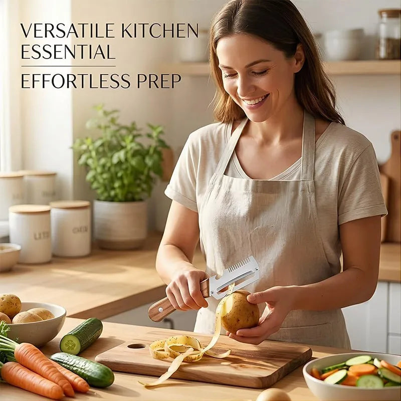 2PC Set Kitchen Peeler Stainless Steel Vegetable Peeler Wooden Handle For Peeling And Slicing Fruits And Vegetables Kitchen Tool