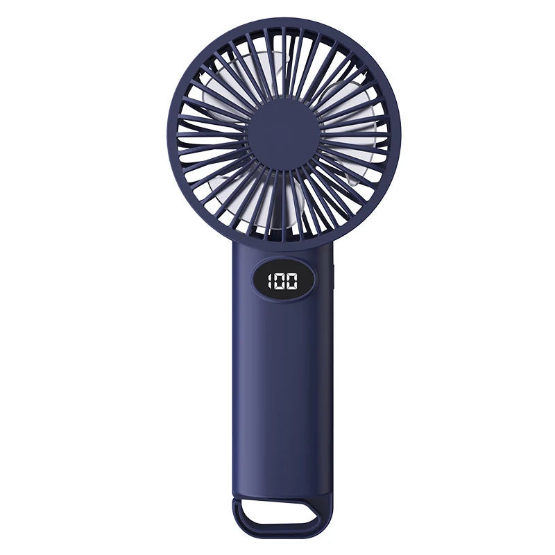 Handheld/Desk-Stand/Overhead Multi-Functional Small Fan with LCD Display and 6 Wind Speed Levels