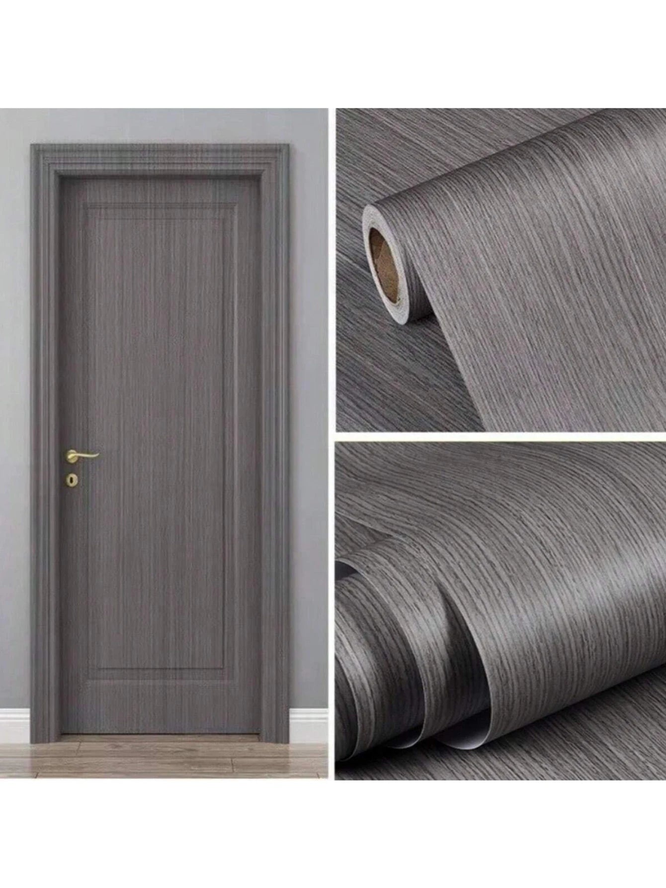 Self-Adhesive Wood-Grain Stickers Grey Waterproof Peel Stick Door Contact Paper for Backdrop Furniture Cabinets Decor Wallpaper