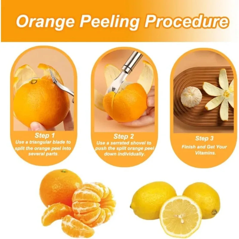 Stainless Steel Citrus Peeler Orange Slicer with Comfortable Handle - Kitchen Fruit Cutter Remover Tool