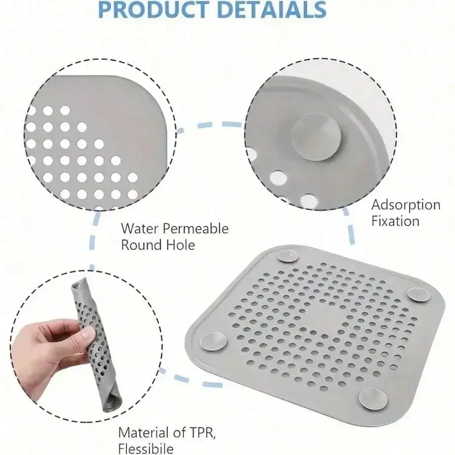 1/3pcs Silicone Hair Catcher, With Suction Cup, Square Drain Cover, Suitable For Shower, Sink, Floor Drain, Hair Filter, Applicable For Bathroom, Bathtub, Kitchen, Bathroom Decor, Back To School Season