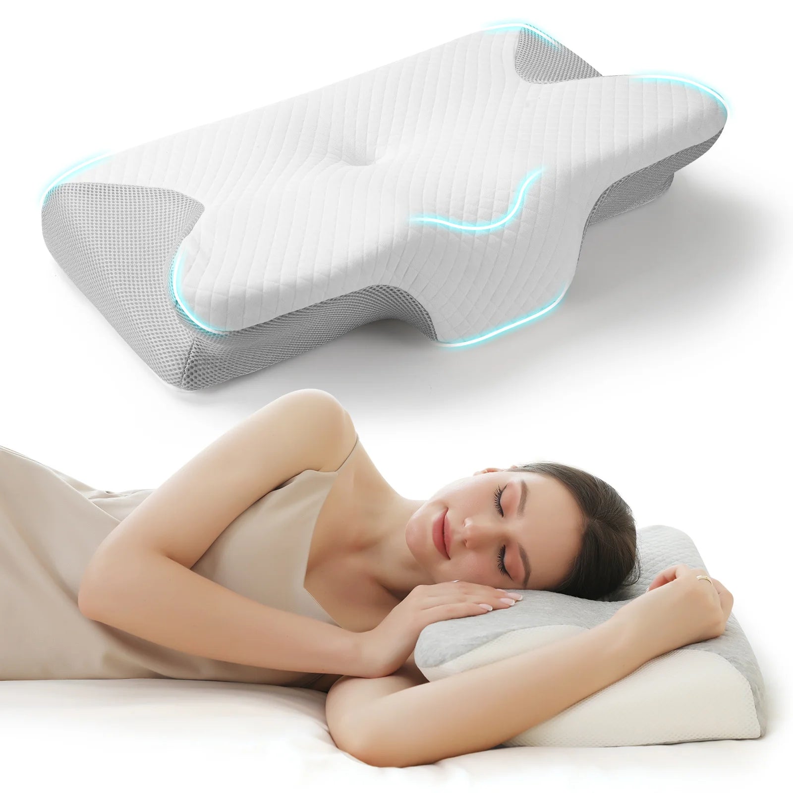 Butterfly Memory Foam Sleep Pillow Contoured Neck Support for Pain Relief Stomach Sleeping Comfortable Pillow for Side And Back