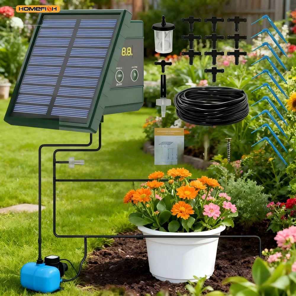 1PC DIY Solar Powered Automatic Drip Irrigation System Auto Self Watering Kit for Raised Beds Greenhouses Vegetable Gardens Balc