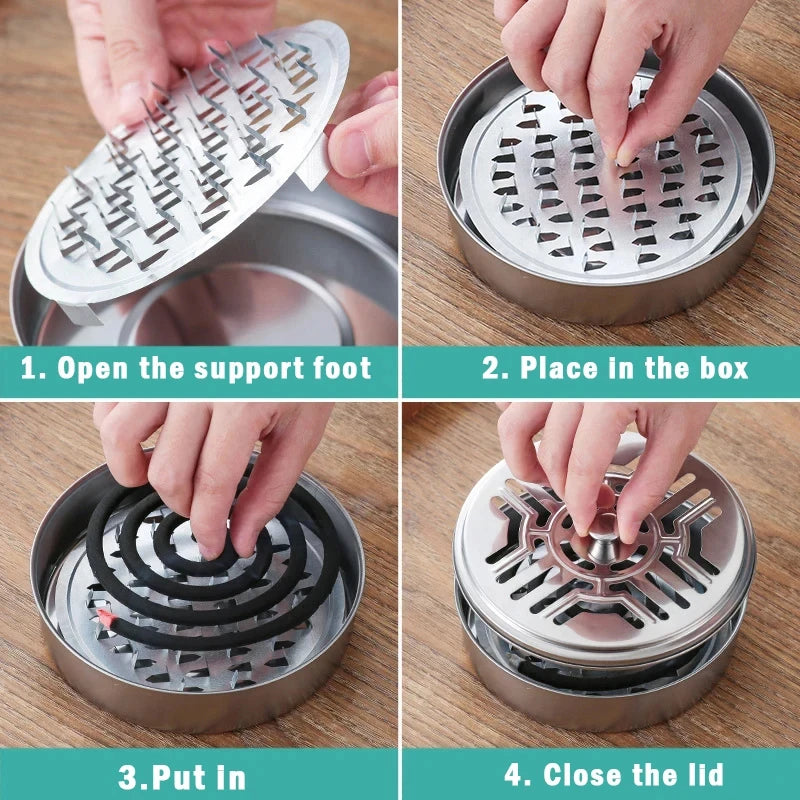 Stainless Steel Mosquito Coil Holder with Cover Round Mosquito Coil Tray Easy Clean Anti Mosquito Supplies for Home
