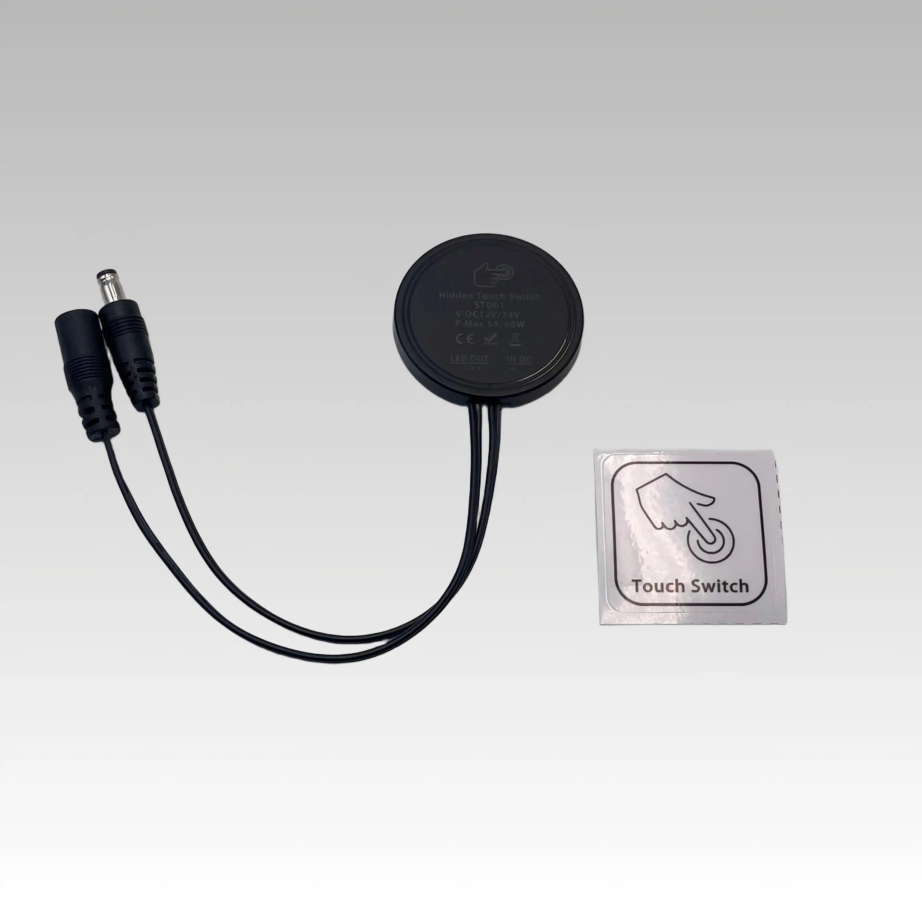 Concealable Touch-Sensitive Switch for Back 0-40mm Thick Wood Panels Brightness Adjustment 12V/24V 60W for Wooden Furniture