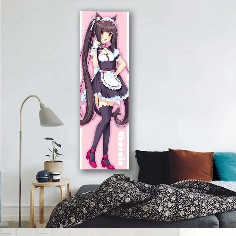 Nekopara Anime Vertical Long Tapestry Kawaii Pink Wall Hanging Psychedelic Banner for Girls Dorm Room Decor
