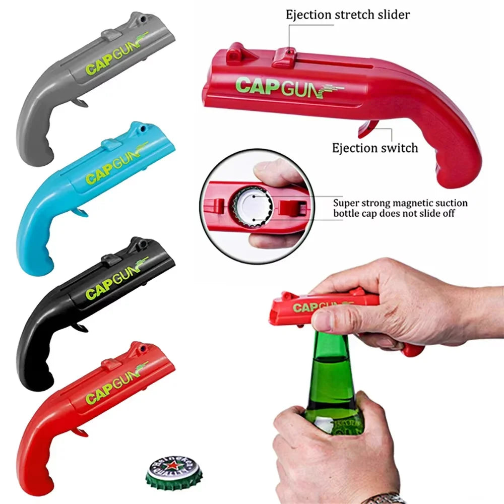 Portable Cap Gun Creative Flying Cap Launcher Beer Opener Bar Tools Beverage Opener Shaped Cap Opener Tool Kitchen Accessories