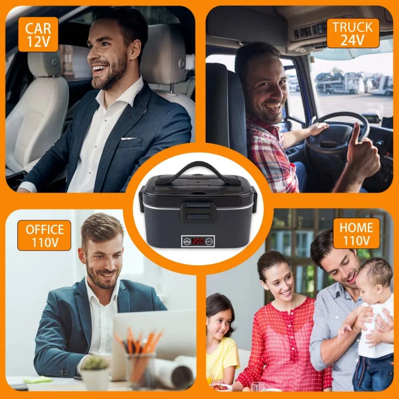 100W Temperature‑Control Electric Lunch Box,1.8L 304 Stainless‑Steel Food Heater,12V/24V Car & Household Dual‑Use Portable Heated Bento Box with Digital Temp Display for Office,Travel