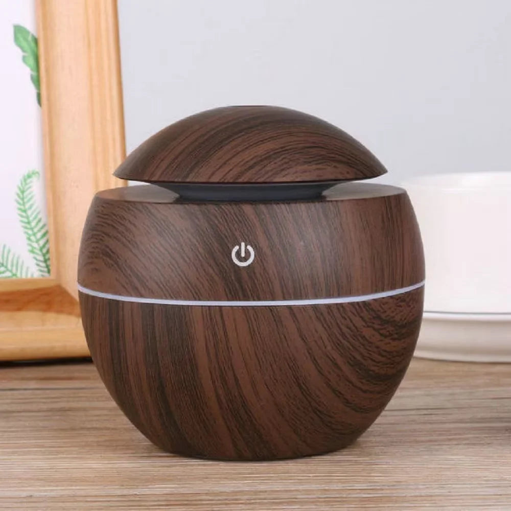HOMEFISH Portable Mini Wood-Grain Spherical Desktop Air Humidifier Purifier Aromatherapy Machine for Home Large Capacity