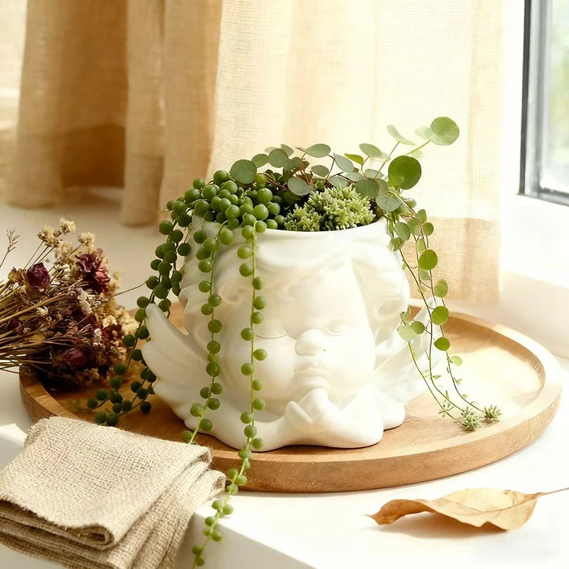 Cute Little Angel Flowerpot Green Potted Plants Container Home Courtyard Garden Decoration Resin Handicrafts Ornament GIft