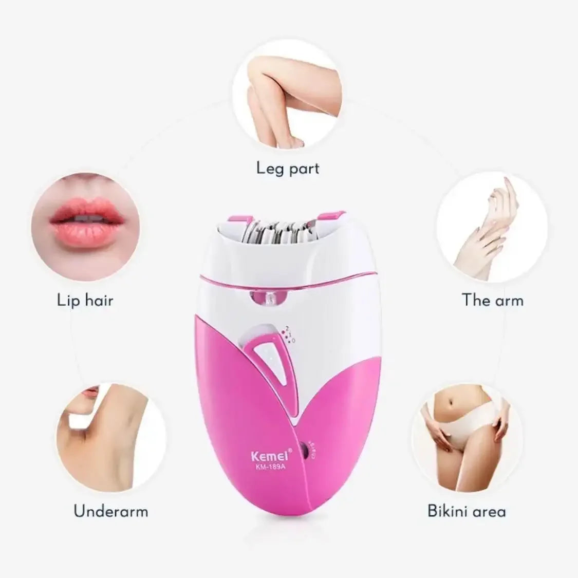Kemei Women Epilator 2 Speed Setting Electric Hair Remover For Face，Body，Bikini Area，Arms，Legs KM-189A