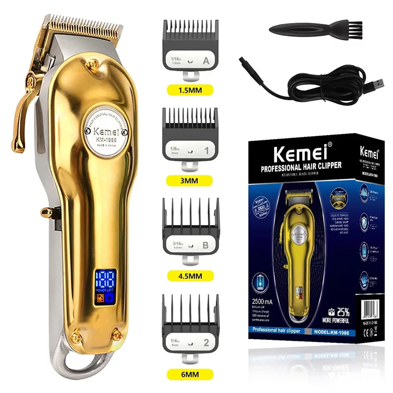 Kemei KM-1986 Gold Or Sliver Hair Trimmer For Men Trimmer Professional Clippers Electric USB Rechargeable Hair Cutting Machine