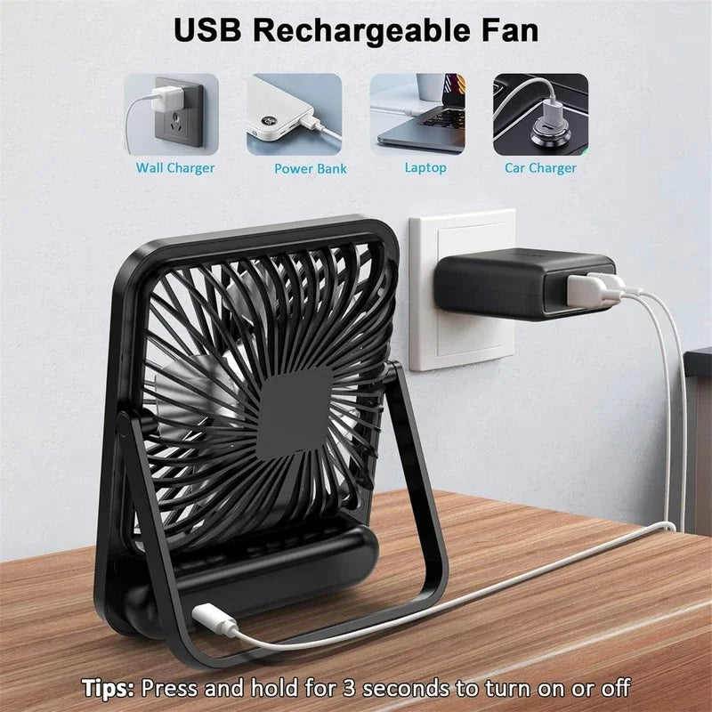 USB Rechargeable Foldable Desk Fan 180° Tilt Personal Fan, 5 Speeds Ultra Quiet With Power Display For Office Bedroom Travel