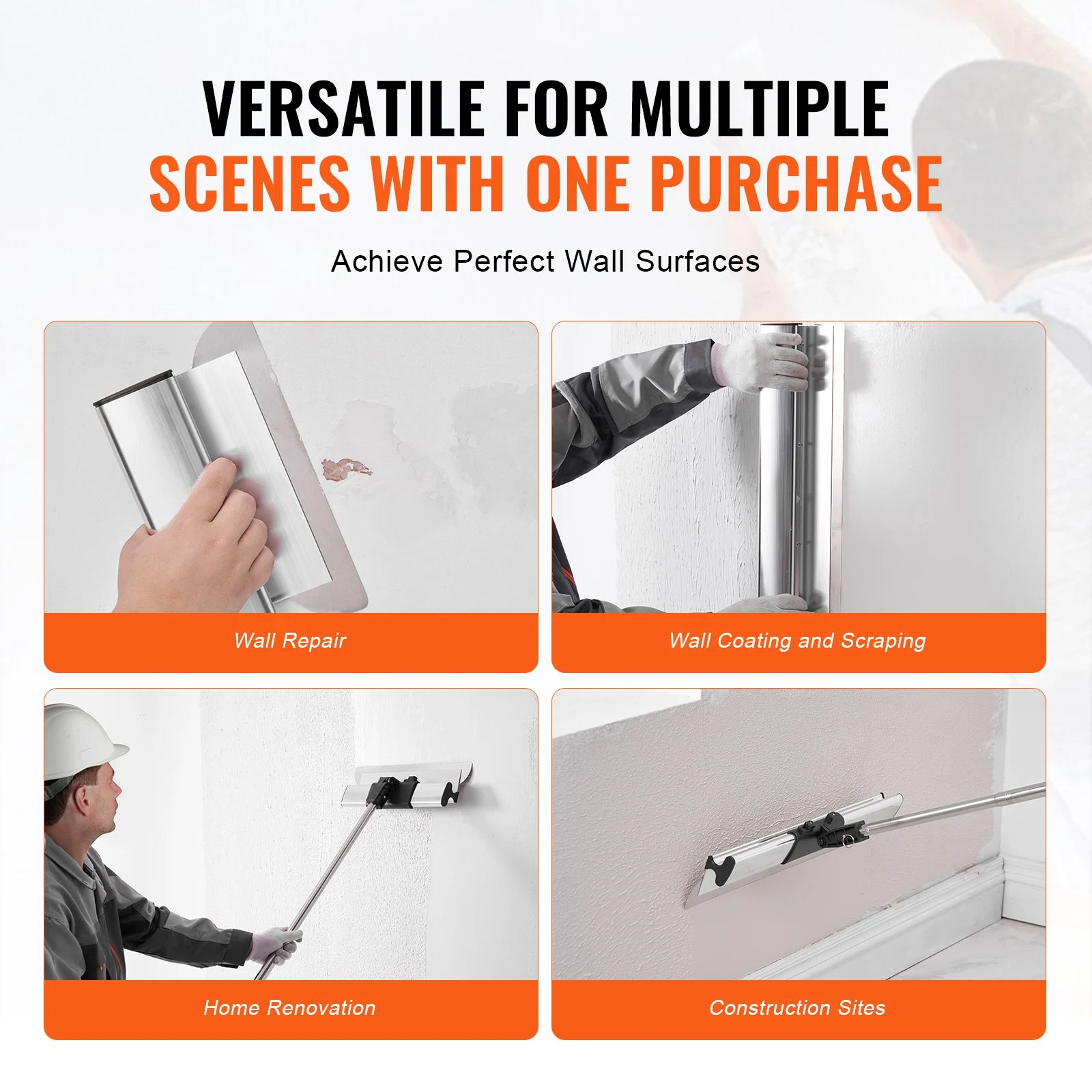 SucceBuy Drywall Skimming Blade Set 10/16/24/32/40 inch Skimming Blades + 34-81.6 in Extension Handle Pole Stainless Steel Knife