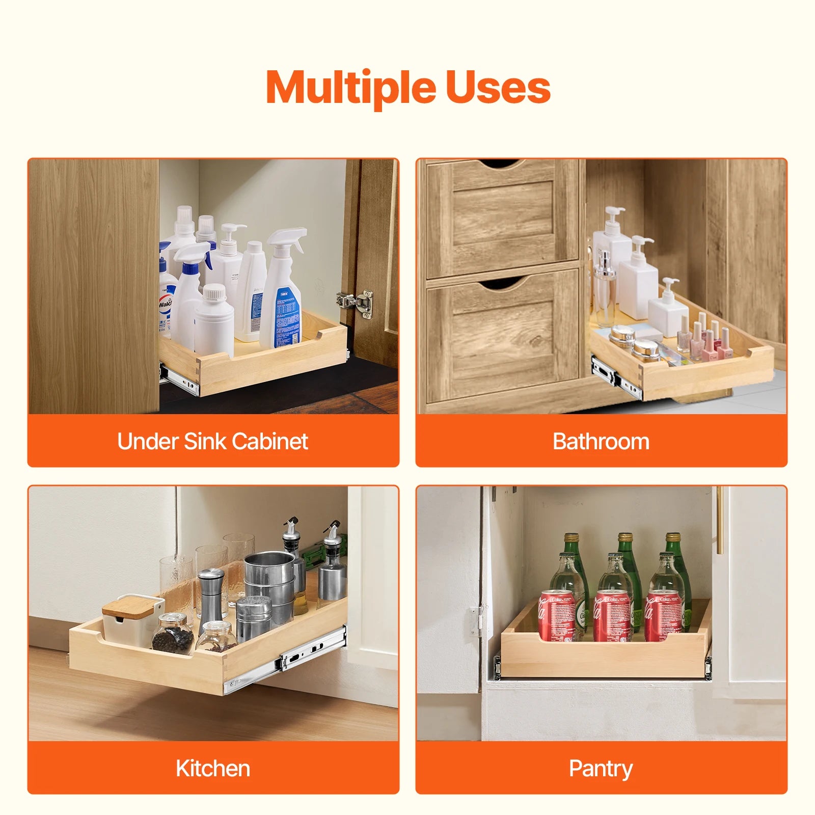 VEVOR 14-20inch Pull Out Cabinet Organizer Cabinet Drawer Slide out Shelf Sliding Wood Drawer for Kitchen Pantry Bathroom