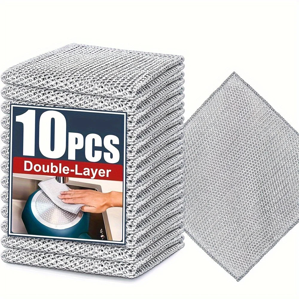 20-5pcs Thickened Steel Wire Cleaning Cloth Non-Scratch Double-layer Iron Microfiber Mesh Dishrag Washing Pot Rags Kitchen Towel