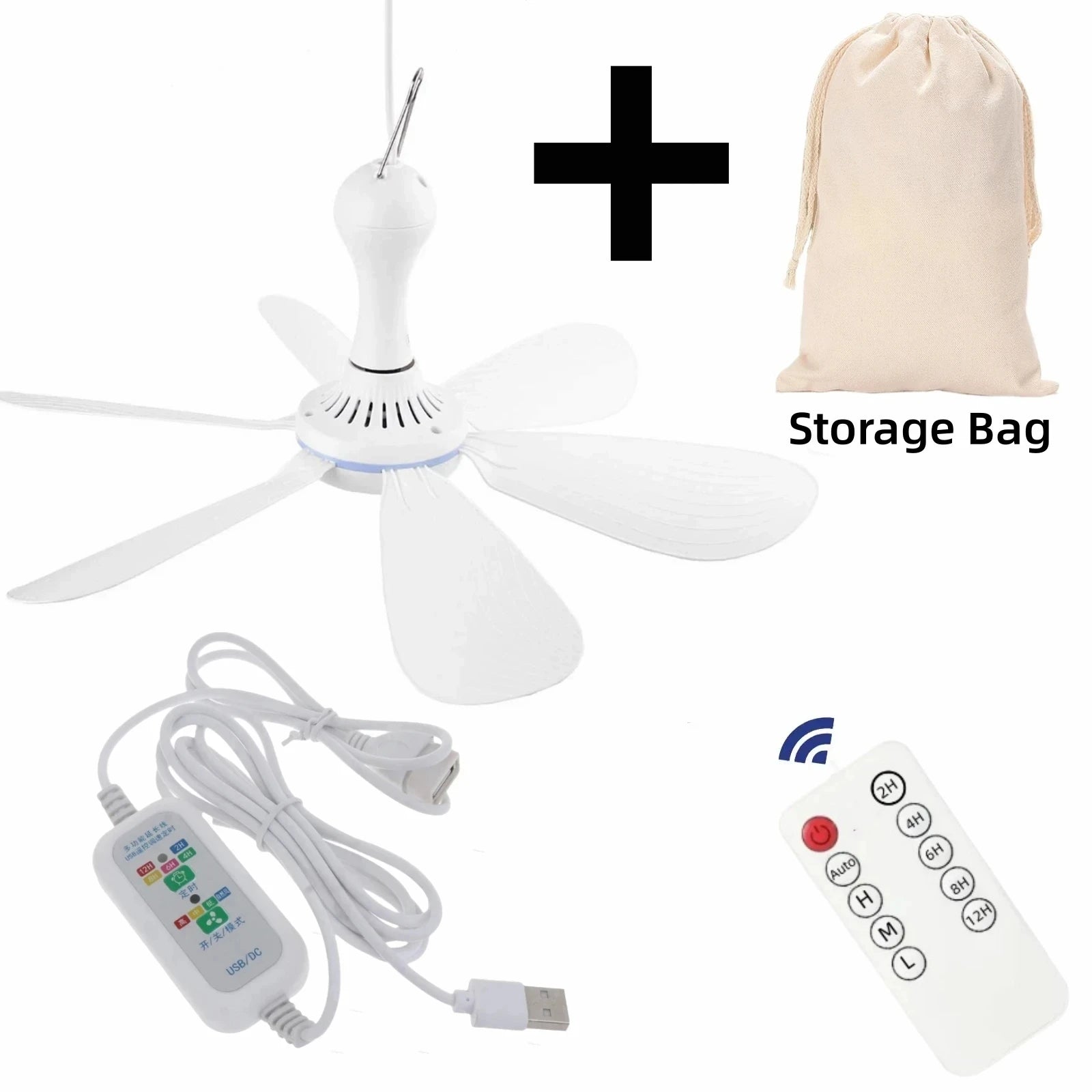 USB Fan Silent 6-blade Ceiling Fan 4-speed Hanging Fan for Camping Bed Camping Outdoor Hanging Camper Tents