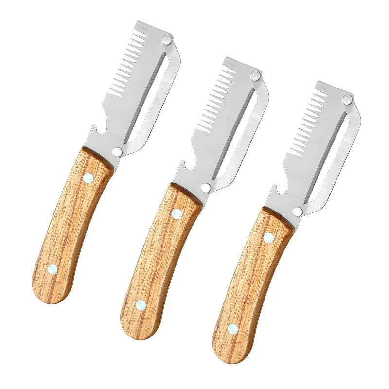 Stainless Steel Vegetable Peeler with Wooden Handle 3-in-1 Fruit Potato Peeler with Bottle Opener Kitchen Peeling Cooking Tools