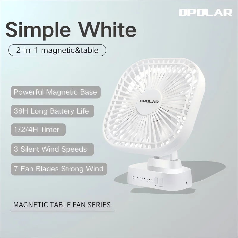 OPOLAR 5000mAh Table Mini Fan with Magnet Base Portable Personal Usb Small Fan Silent Wind