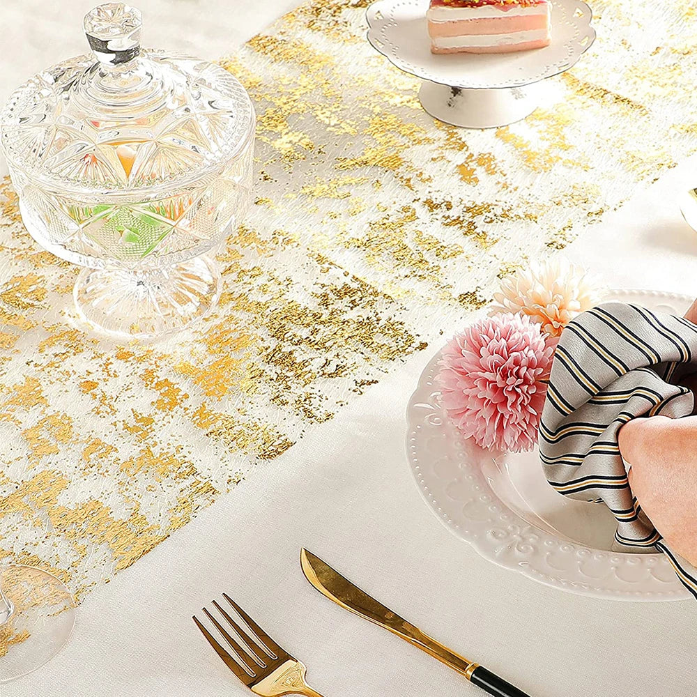 Metallic Gold Table Runner 300*28cm Sequin Glitter Foil Mesh Roll Tablecloth Party Wedding Birthday Table Decoration
