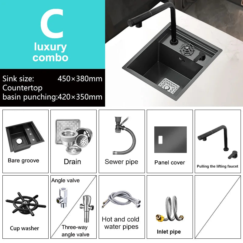 Mini Hidden Kitchen Sink Balcony Bar Apartment Household Save Space Stainless Steel Wash Dish Basin With Lid Small Single Slot