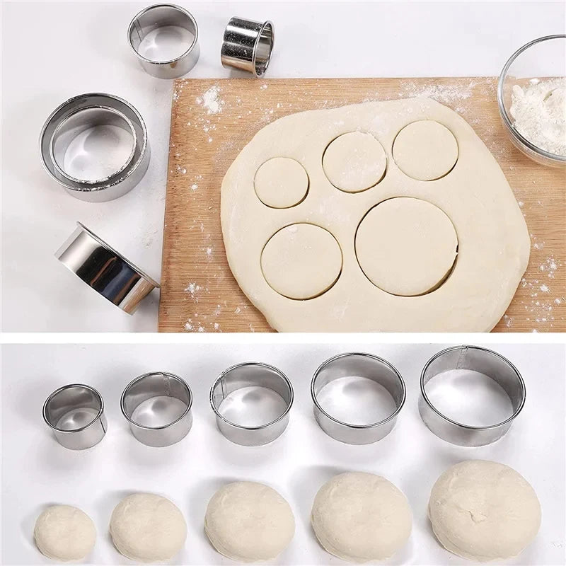 3/5PCS Round Stainless Steel Biscuit Mold Dumpling Skin Cutting Mold DIY Biscuit Pastry Cake Baking Tools Kitchen Baking Gadget