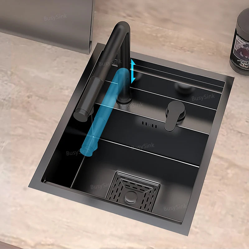 Mini Hidden Kitchen Sink Balcony Bar Apartment Household Save Space Stainless Steel Wash Dish Basin With Lid Small Single Slot