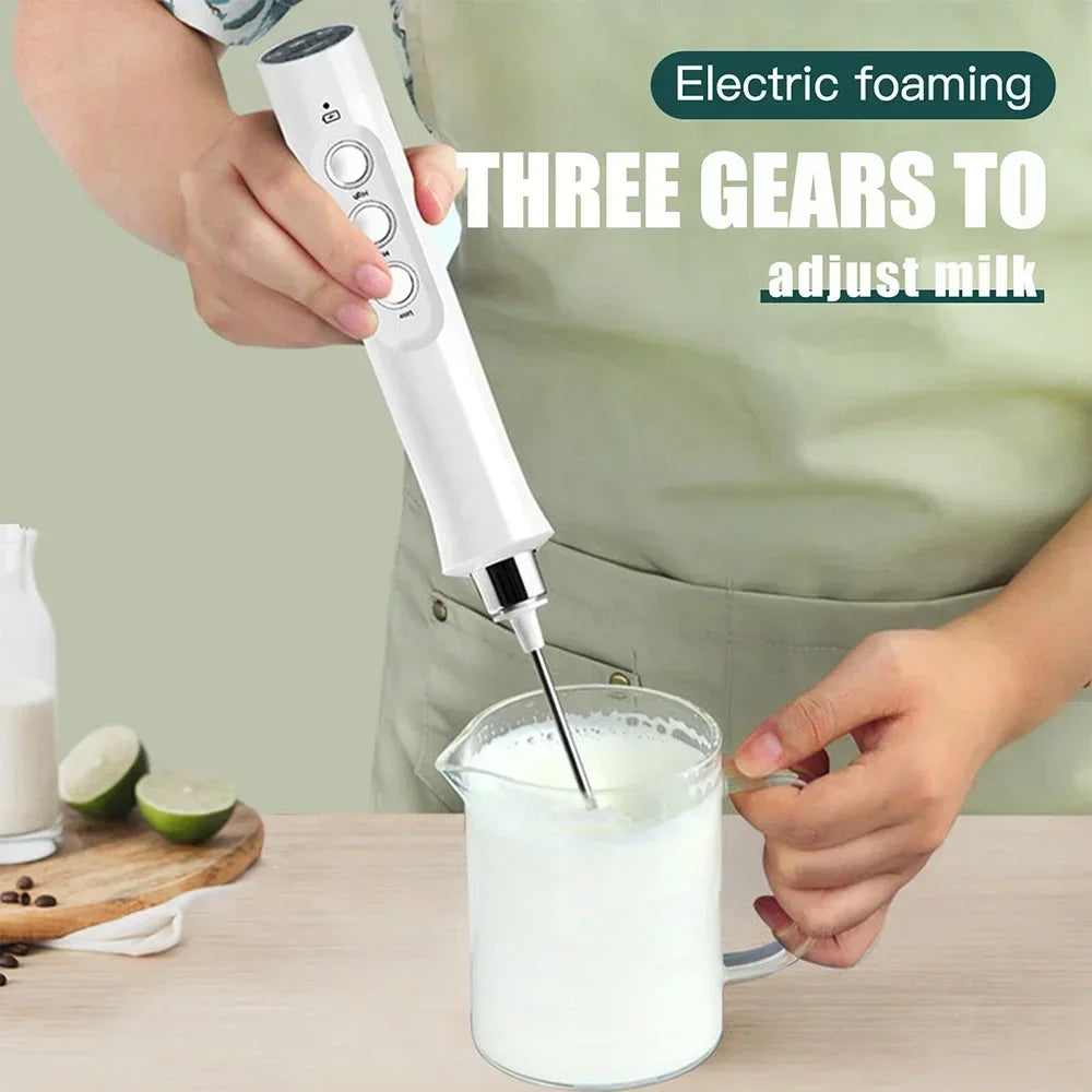 USB Rechargeable Milk Frother Mini Handheld Electric Foam Maker 3 Speed Whisks For Latte Cappuccino Coffee Drink Mixer Stainless Steel Egg Beater Hot Chocolate Blender Kitchen Gadgets Tools For Home Use