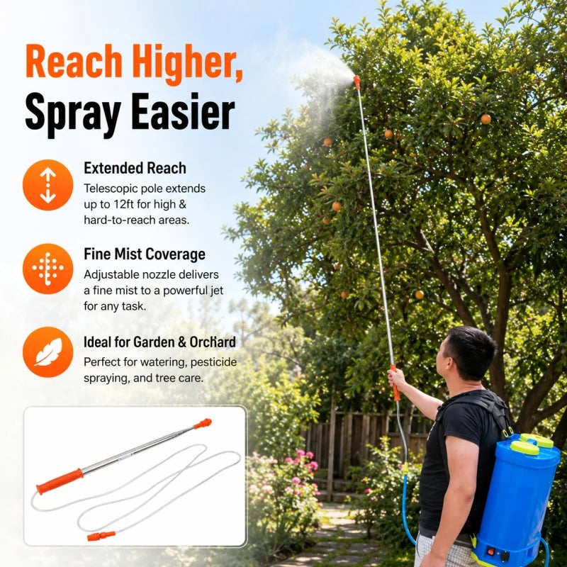 Stainless Steel Sprayer Tube 2.6m Telescopic Spray Rod Outdoor Garden Hand Pressure Sprayer Pesticide Spraying Accessories