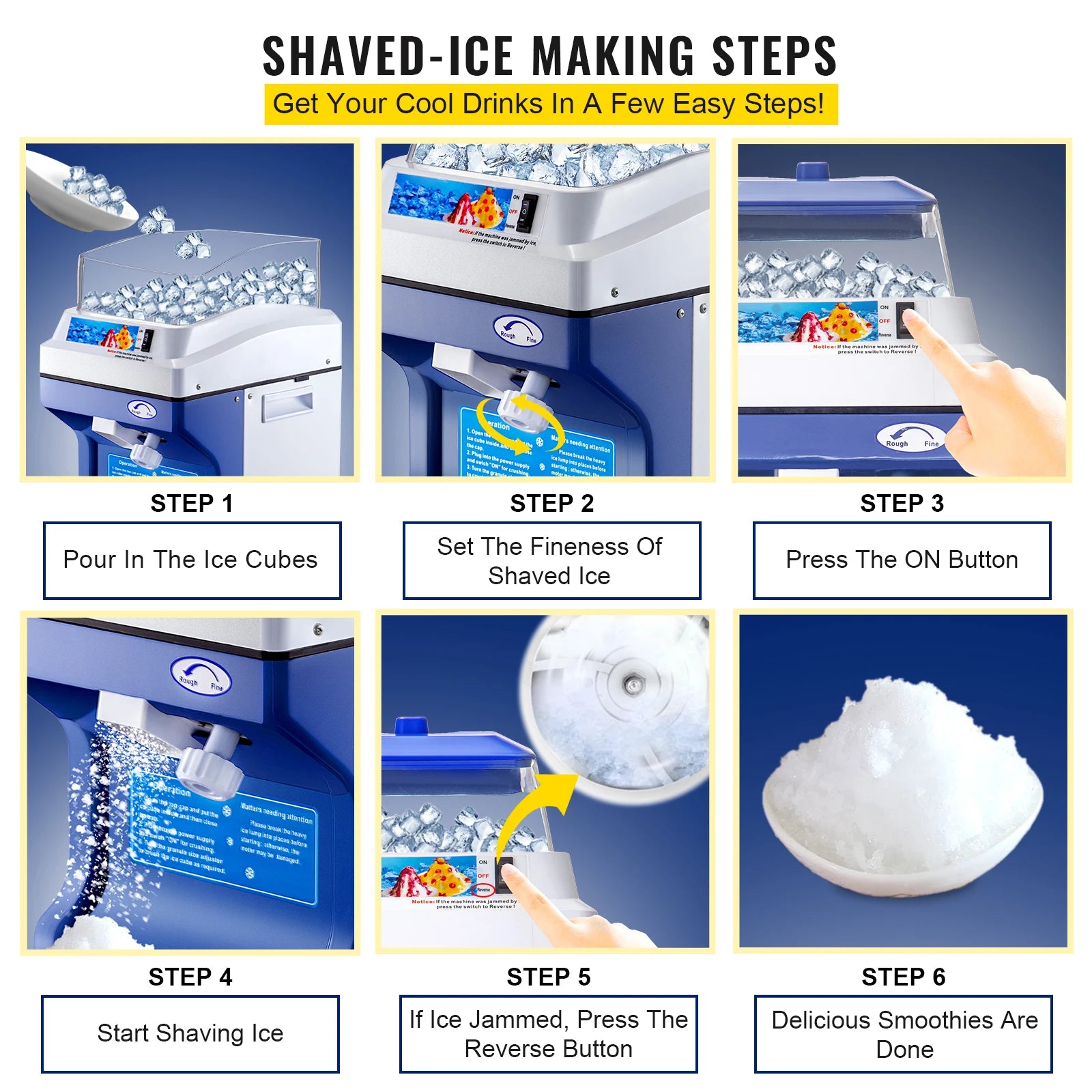 SucceBuy Commercial Ice Shaver Crusher 441LBS/H with 11LBS Hopper Electric Snow Cone Maker For Parties Events Snack Bar