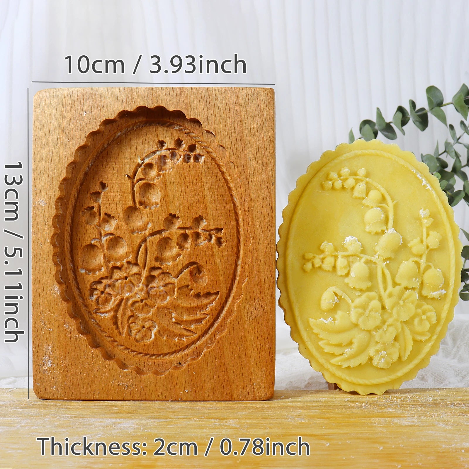 1PC Wood Cookie Mold with Flower Patterns, Christmas 3D DIY Carved Embossed Cookie Cutter Moulds for Baking, Fondant Biscuit