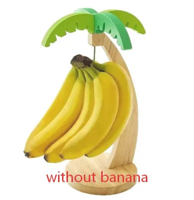 Hanging Wooden Banana Rack Simulated Leaf Decorative Fruit Vertical Storage Rack with Hook Home Kitchen Decorations