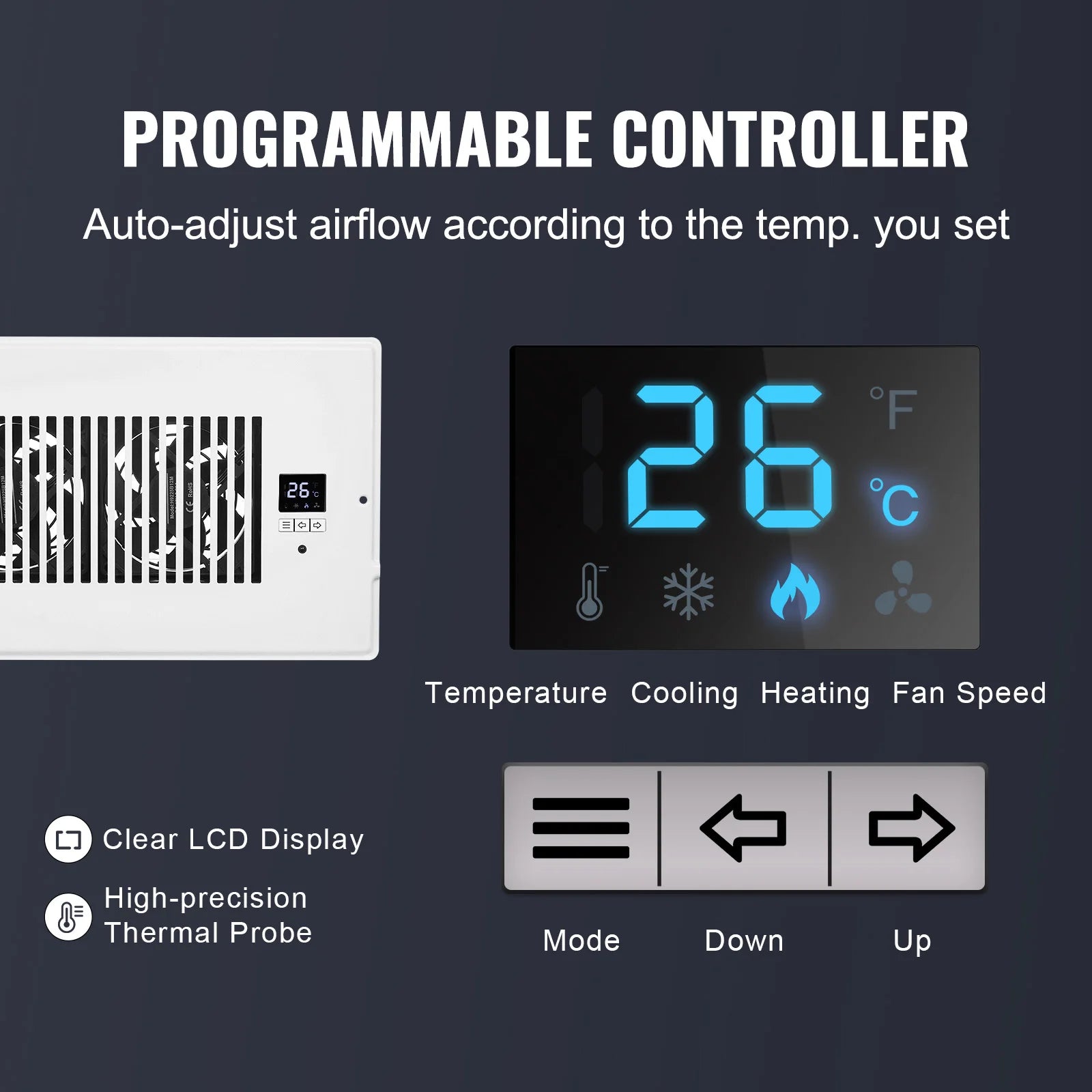 SucceBuy Register Booster Fan Quiet Vent Booster Fan with Remote Control Thermostat Control for Heating Cooling Smart Vent White