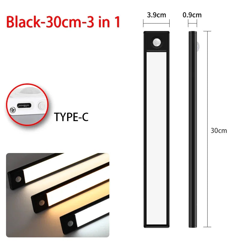 3 in 1 LED Under Cabinet Lights Motion Sensor Night Light Ultrathin Rechargeable Led Lamp Closet Kitchen Cabinet Indoor Lighting