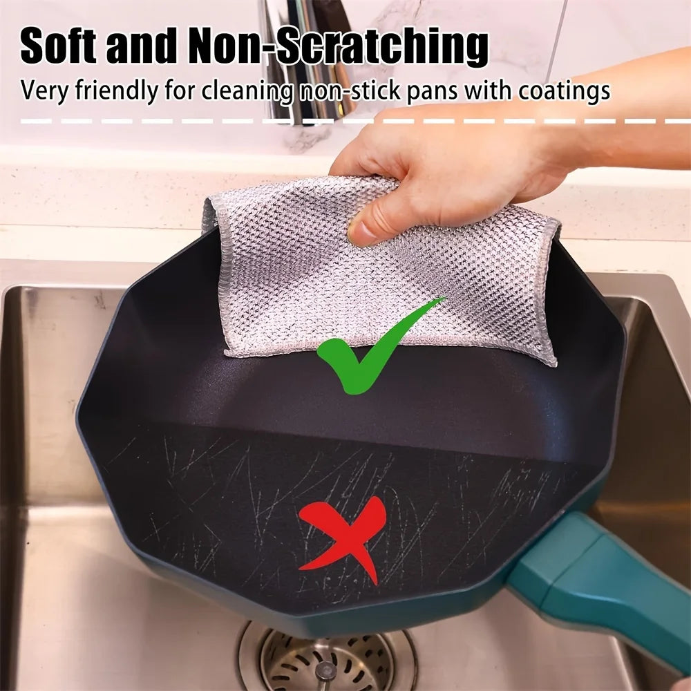 20-5pcs Thickened Steel Wire Cleaning Cloth Non-Scratch Double-layer Iron Microfiber Mesh Dishrag Washing Pot Rags Kitchen Towel